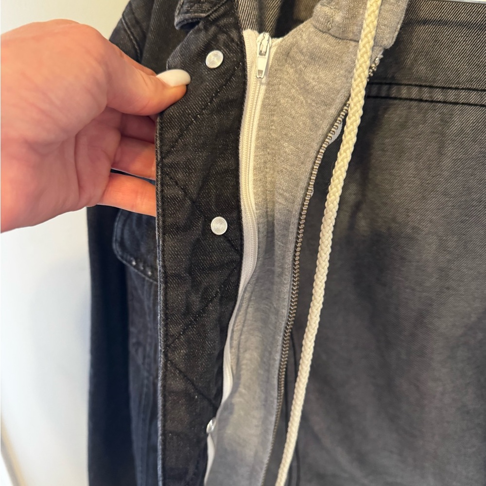 Central Park West Black Denim Jacket with Grey Hood - Picture 3 of 4